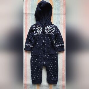 Baby Gap 3-6m Navy Patterned Hooded Knit Sweater One Piece